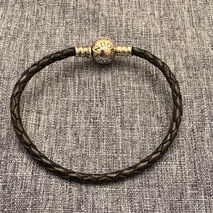 Pandora Black Leather Bracelet with Silver Clasp